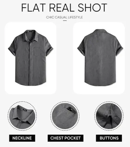 JMIERR Men's Casual Stylish Short Sleeve Button-Up Striped Dress Shirts Cotton Beach Shirt - 6