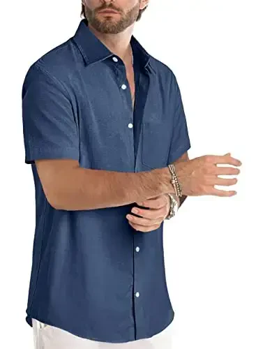 JMIERR Men's Casual Stylish Short Sleeve Button-Up Striped Dress Shirts Cotton Beach Shirt - 3