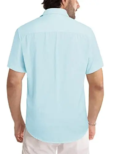 JMIERR Men's Casual Stylish Short Sleeve Button-Up Striped Dress Shirts Cotton Beach Shirt - 3