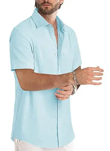 JMIERR Men's Casual Stylish Short Sleeve Button-Up Striped Dress Shirts Cotton Beach Shirt - 2