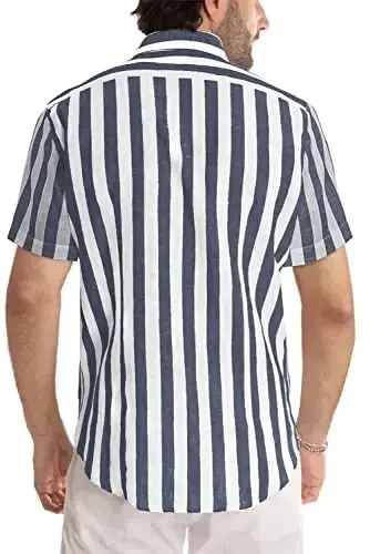 JMIERR Men's Casual Stylish Short Sleeve Button-Up Striped Dress Shirts Cotton Beach Shirt - 3