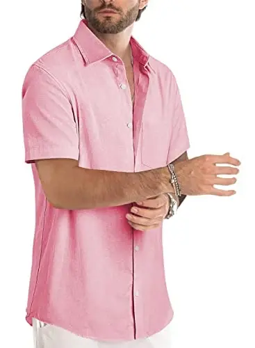 JMIERR Men's Casual Stylish Short Sleeve Button-Up Striped Dress Shirts Cotton Beach Shirt - 2