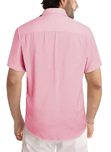 JMIERR Men's Casual Stylish Short Sleeve Button-Up Striped Dress Shirts Cotton Beach Shirt - 3