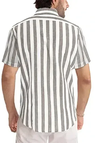 JMIERR Men's Casual Stylish Short Sleeve Button-Up Striped Dress Shirts Cotton Beach Shirt - MODAZONE (1)
