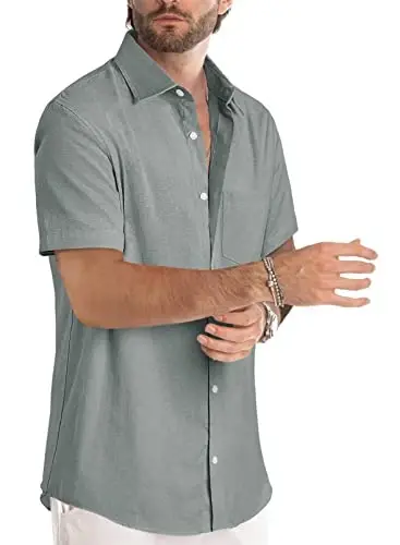 JMIERR Men's Casual Stylish Short Sleeve Button-Up Striped Dress Shirts Cotton Beach Shirt - MODAZONE (1)