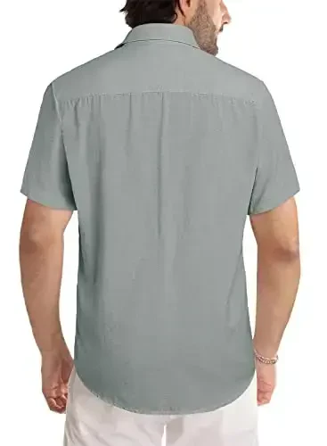 JMIERR Men's Casual Stylish Short Sleeve Button-Up Striped Dress Shirts Cotton Beach Shirt - 3