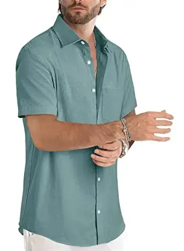 JMIERR Men's Casual Stylish Short Sleeve Button-Up Striped Dress Shirts Cotton Beach Shirt - 2