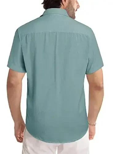 JMIERR Men's Casual Stylish Short Sleeve Button-Up Striped Dress Shirts Cotton Beach Shirt - 3