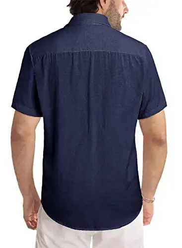 JMIERR Men's Casual Stylish Short Sleeve Button-Up Striped Dress Shirts Cotton Beach Shirt - 3