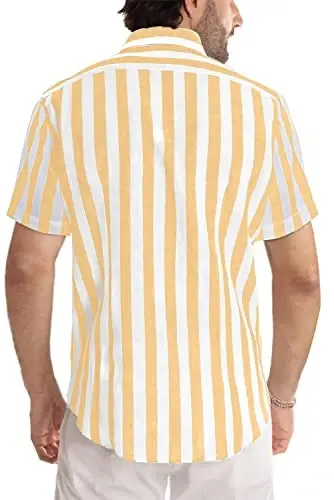 JMIERR Men's Casual Stylish Short Sleeve Button-Up Striped Dress Shirts Cotton Beach Shirt - 2