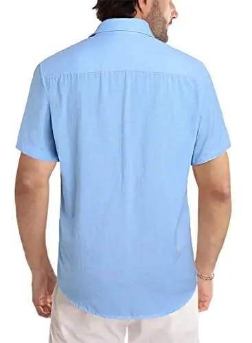 JMIERR Men‘s Linen Shirts Short Sleeve Summer Button Down Casual Beach Hawaiian Shirt with Pocket - 3