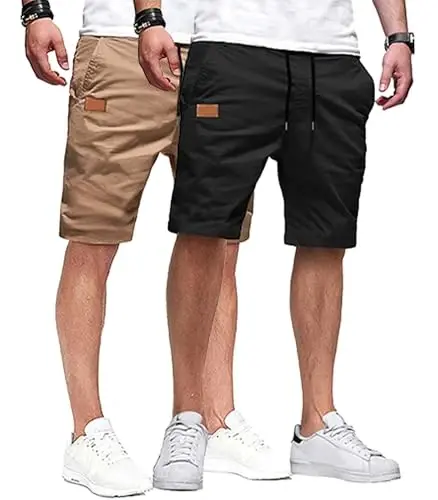 JMIERR Mens Casual Shorts - Cotton Drawstring Summer Beach Stretch Twill Chino Golf Shorts 