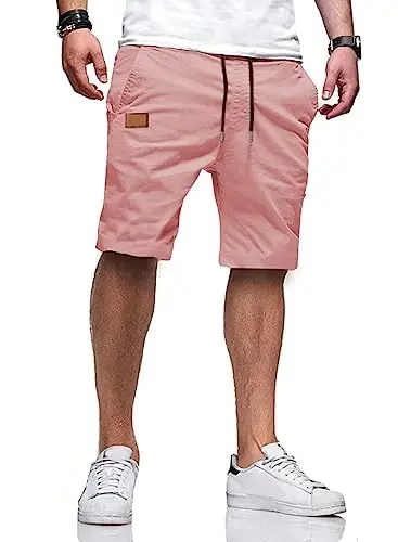 JMIERR Mens Casual Shorts - Cotton Drawstring Summer Beach Stretch Twill Chino Golf Shorts - 1