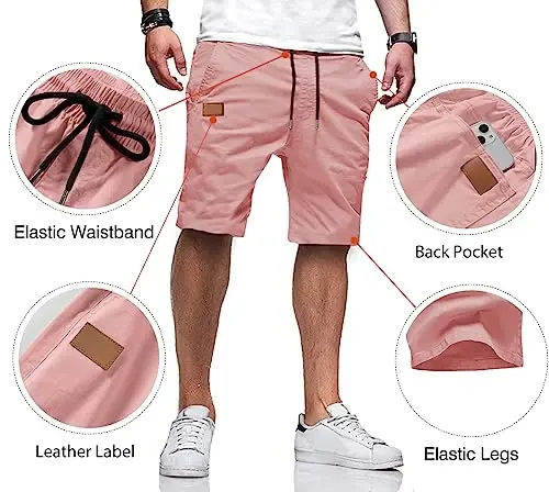 JMIERR Mens Casual Shorts - Cotton Drawstring Summer Beach Stretch Twill Chino Golf Shorts - 3