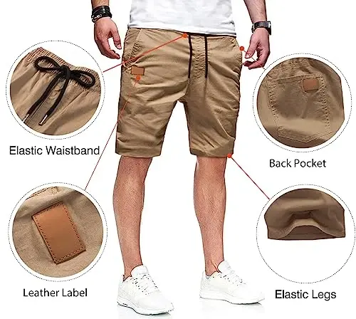 JMIERR Mens Casual Shorts - Cotton Drawstring Summer Beach Stretch Twill Chino Golf Shorts - 3