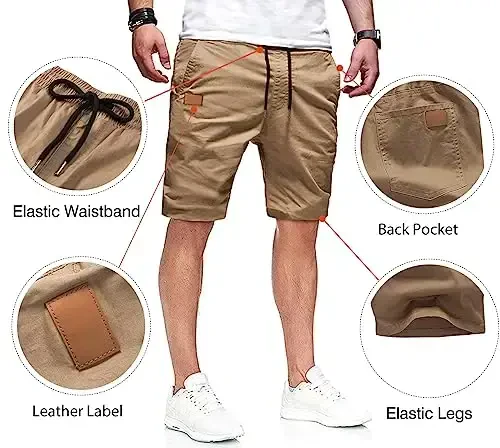 JMIERR Mens Casual Shorts - Cotton Drawstring Summer Beach Stretch Twill Chino Golf Shorts - 3