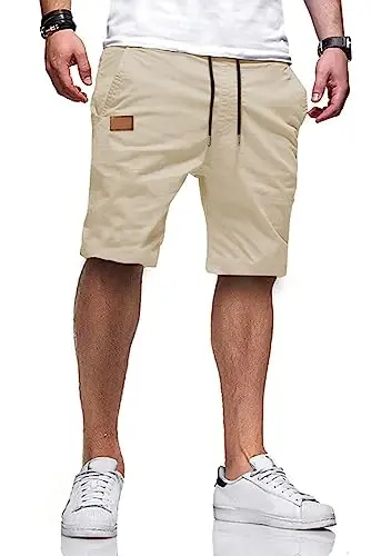 JMIERR Mens Casual Shorts - Cotton Drawstring Summer Beach Stretch Twill Chino Golf Shorts - 1