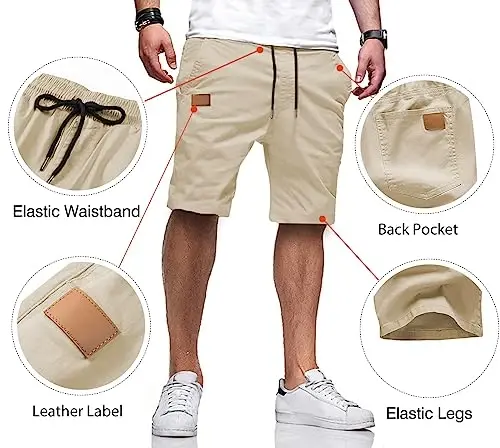 JMIERR Mens Casual Shorts - Cotton Drawstring Summer Beach Stretch Twill Chino Golf Shorts - 3
