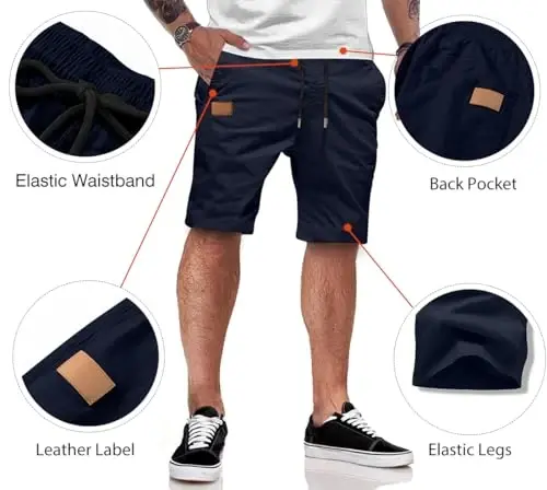 JMIERR Mens Casual Shorts - Cotton Drawstring Summer Beach Stretch Twill Chino Golf Shorts - 3
