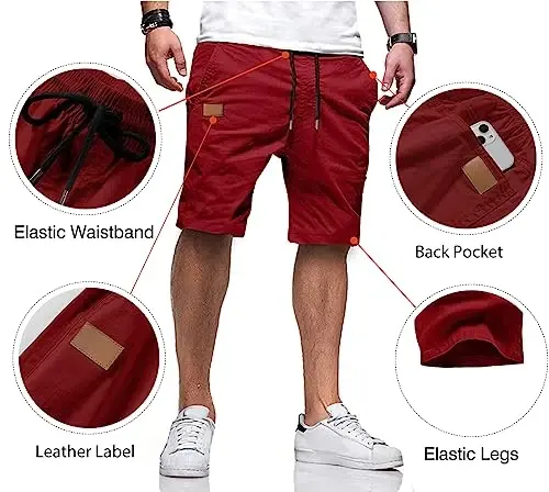 JMIERR Mens Casual Shorts - Cotton Drawstring Summer Beach Stretch Twill Chino Golf Shorts - 3