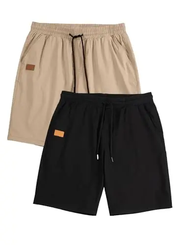 JMIERR Mens Casual Shorts - Cotton Drawstring Summer Beach Stretch Twill Chino Golf Shorts - JMIERR (1)