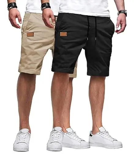 JMIERR Mens Cotton Stretch Shorts Casual Drawstring Twill Chino Shorts | Drawstring Waist, Phone Pockets, Golf, Summer Beach Cruise Outfits, Machine Wash 