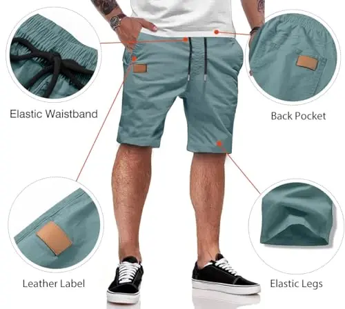 JMIERR Mens Casual Shorts - Cotton Drawstring Summer Beach Stretch Twill Chino Golf Shorts - 3