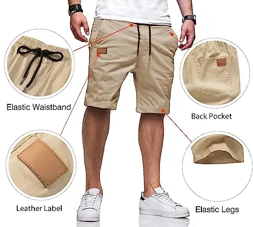 JMIERR Mens Casual Shorts - Cotton Drawstring Summer Beach Stretch Twill Chino Golf Shorts - 3
