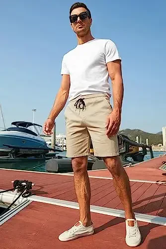 JMIERR Mens Casual Shorts - Cotton Drawstring Summer Beach Stretch Twill Chino Golf Shorts - 5