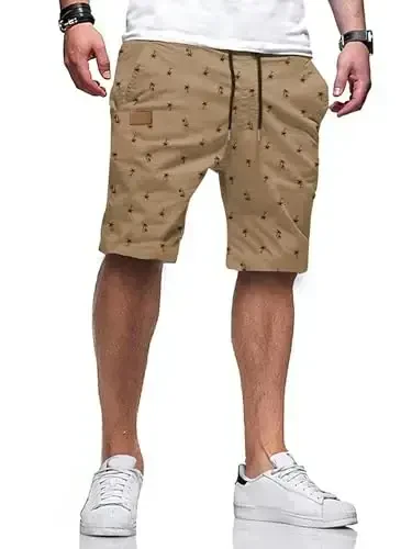 JMIERR Mens Casual Shorts - Cotton Drawstring Summer Beach Stretch Twill Chino Golf Shorts - 1