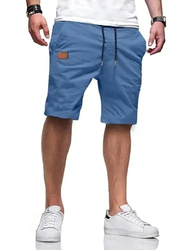 JMIERR Mens Casual Shorts - Cotton Drawstring Summer Beach Stretch Twill Chino Golf Shorts - 1