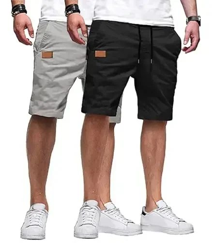 JMIERR Mens Casual Shorts - Cotton Drawstring Summer Beach Stretch Twill Chino Golf Shorts 
