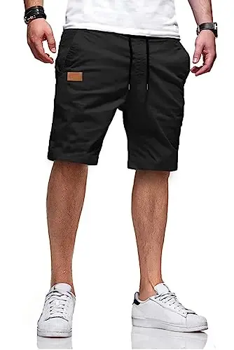 JMIERR Mens Casual Shorts - Cotton Drawstring Summer Beach Stretch Twill Chino Golf Shorts - 1