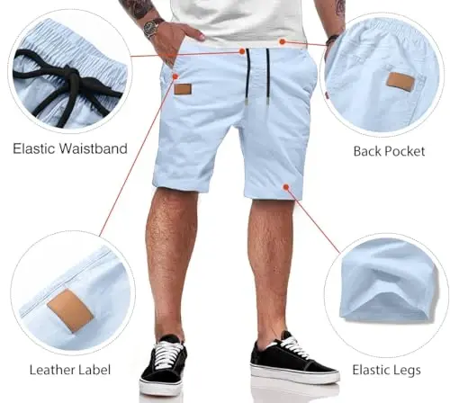 JMIERR Mens Casual Shorts - Cotton Drawstring Summer Beach Stretch Twill Chino Golf Shorts - 3