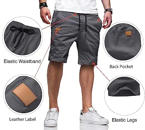 JMIERR Mens Casual Shorts - Cotton Drawstring Summer Beach Stretch Twill Chino Golf Shorts - 3