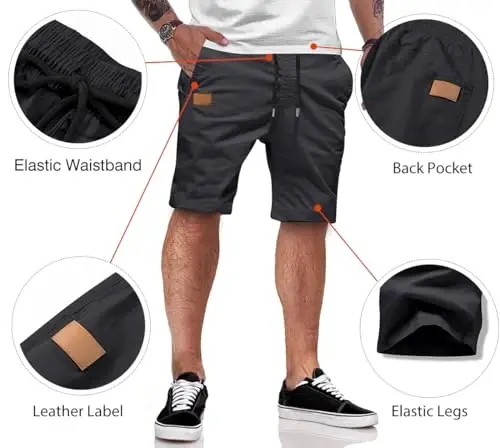 JMIERR Mens Casual Shorts - Cotton Drawstring Summer Beach Stretch Twill Chino Golf Shorts - 3