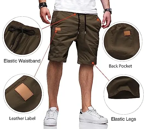 JMIERR Mens Casual Shorts - Cotton Drawstring Summer Beach Stretch Twill Chino Golf Shorts - 3