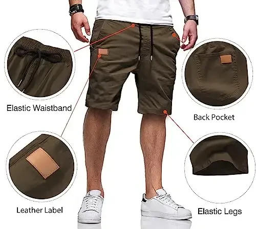 JMIERR Mens Casual Shorts - Cotton Drawstring Summer Beach Stretch Twill Chino Golf Shorts - 3
