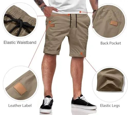 JMIERR Mens Casual Shorts - Cotton Drawstring Summer Beach Stretch Twill Chino Golf Shorts - 3