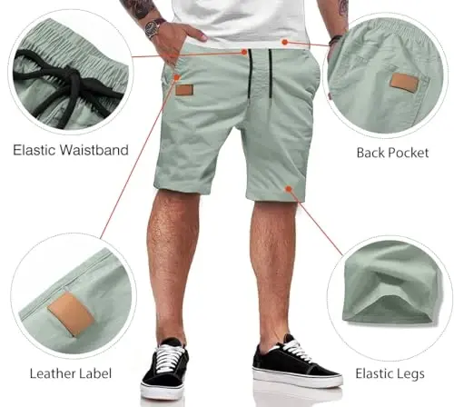 JMIERR Mens Casual Shorts - Cotton Drawstring Summer Beach Stretch Twill Chino Golf Shorts - 3