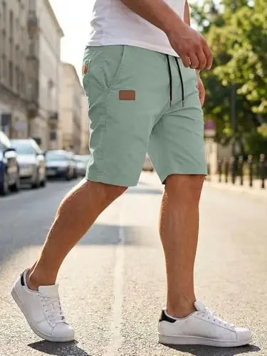 JMIERR Mens Casual Shorts - Cotton Drawstring Summer Beach Stretch Twill Chino Golf Shorts - JMIERR (1)
