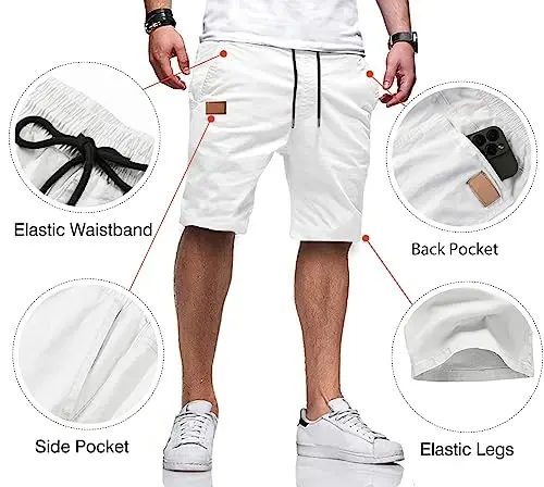 JMIERR Mens Casual Shorts - Cotton Drawstring Summer Beach Stretch Twill Chino Golf Shorts - 3