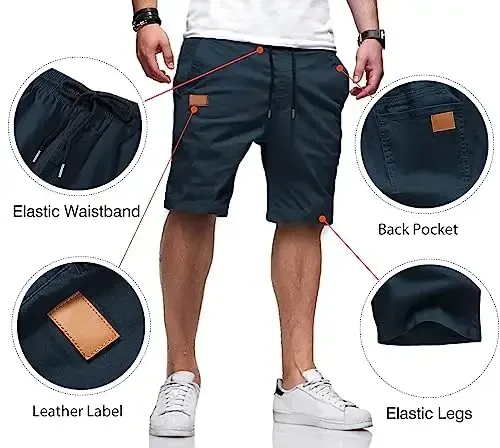 JMIERR Mens Casual Shorts - Cotton Drawstring Summer Beach Stretch Twill Chino Golf Shorts - 3