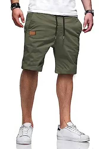 JMIERR Mens Casual Shorts - Cotton Drawstring Summer Beach Stretch Twill Chino Golf Shorts - 1