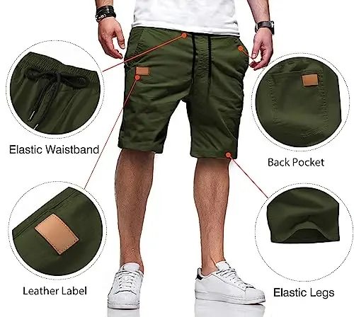 JMIERR Mens Casual Shorts - Cotton Drawstring Summer Beach Stretch Twill Chino Golf Shorts - 3