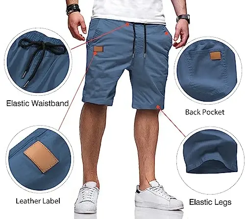 JMIERR Mens Casual Shorts - Cotton Drawstring Summer Beach Stretch Twill Chino Golf Shorts - 3