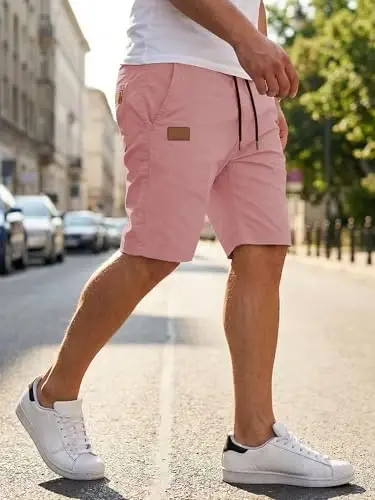 JMIERR Mens Cotton Stretch Shorts Casual Drawstring Twill Chino Shorts | Drawstring Waist, Phone Pockets, Golf, Summer Beach Cruise Outfits, Machine Wash - 3