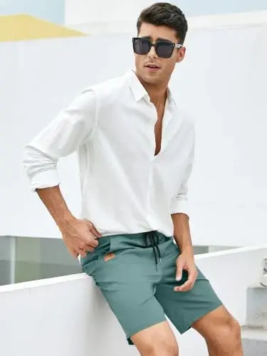 JMIERR Mens Cotton Stretch Shorts Casual Drawstring Twill Chino Shorts | Drawstring Waist, Phone Pockets, Golf, Summer Beach Cruise Outfits, Machine Wash - 4