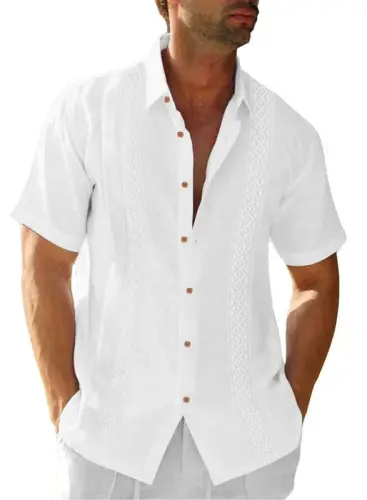 JMIERR Mens Cotton Linen Guayabera Shirts Casual Button Up Short Sleeve Summer Beach Shirt - 1