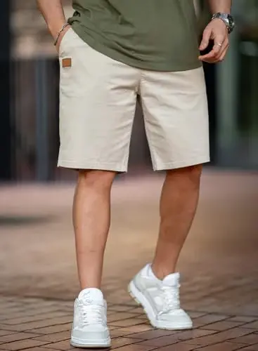 JMIERR Mens Cotton Stretch Shorts Casual Drawstring Twill Chino Shorts | Drawstring Waist, Phone Pockets, Golf, Summer Beach Cruise Outfits, Machine Wash - 3
